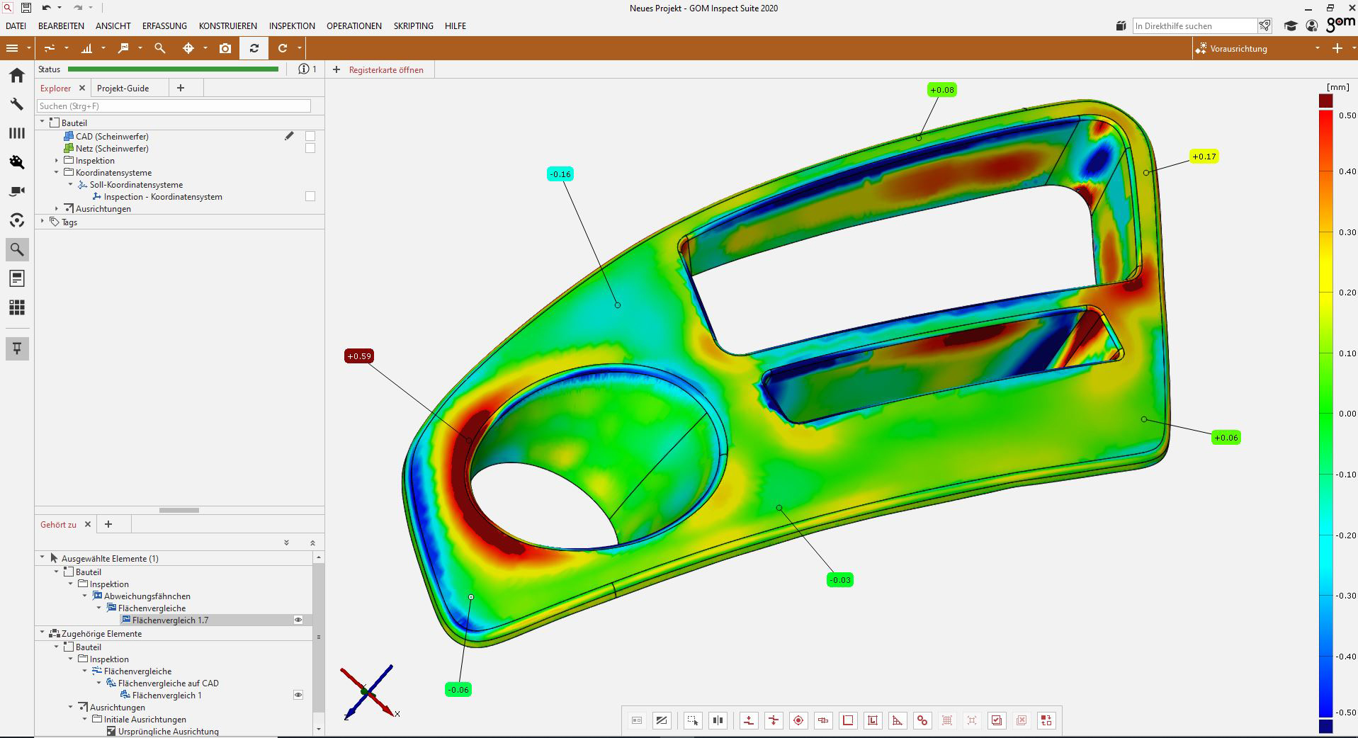 Beispielbild Farbabweichungen eines Soll-Ist-Vergleichs an einem Modell mit Geomagic Verify