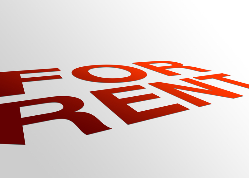 Perspektivisch verzerrter Text auf englisch "for rent" (zur Vermietung)